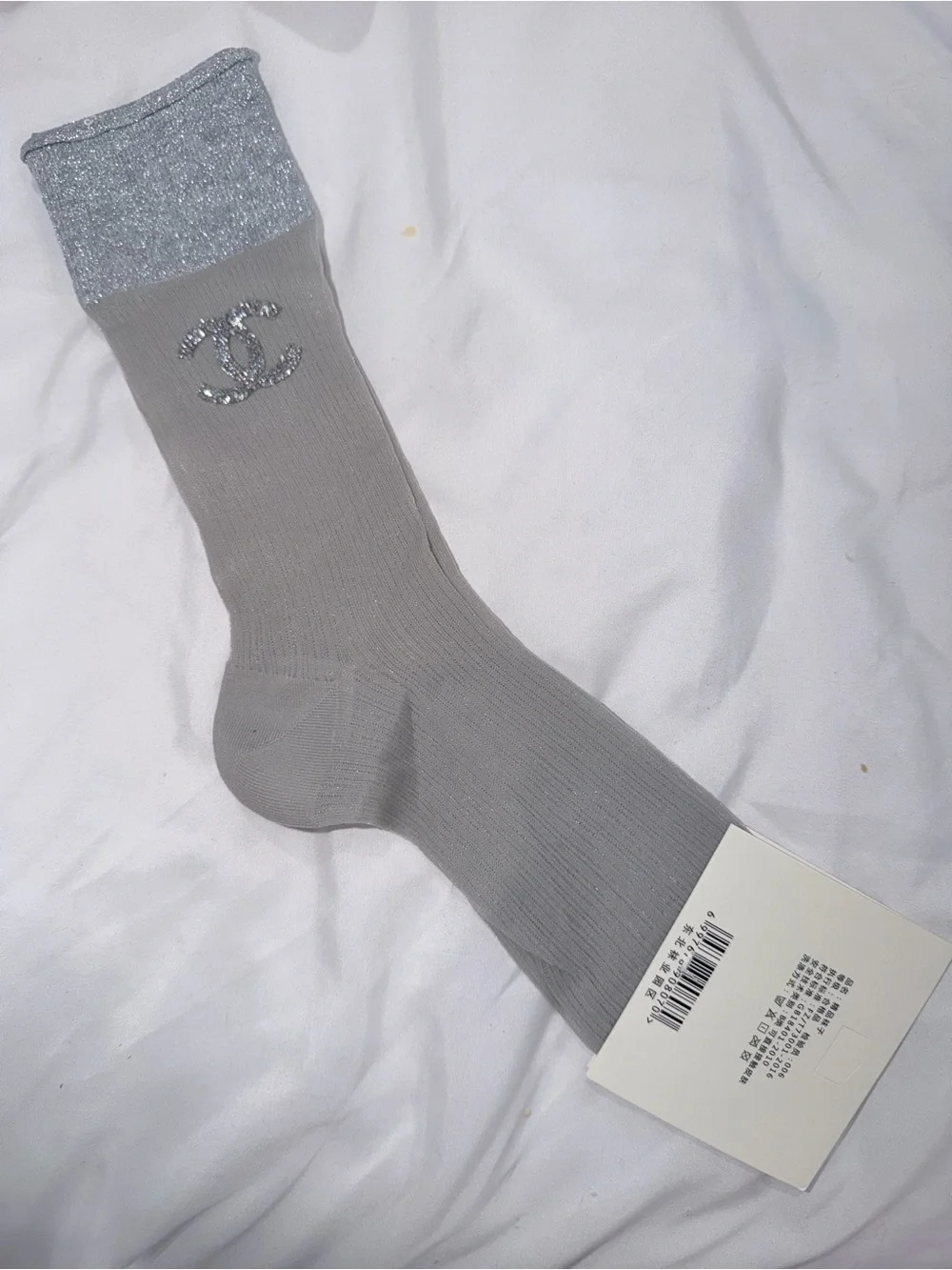 Luxury Gray Logo Crew Socks